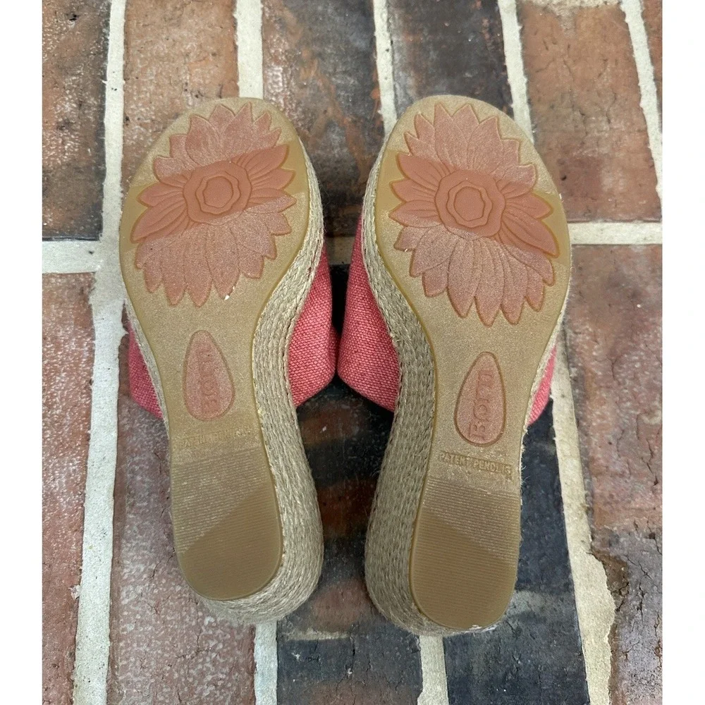 Born Red Canvas Espadrille Sandals High Jute Wedge Heel Open Toe Women's 8
